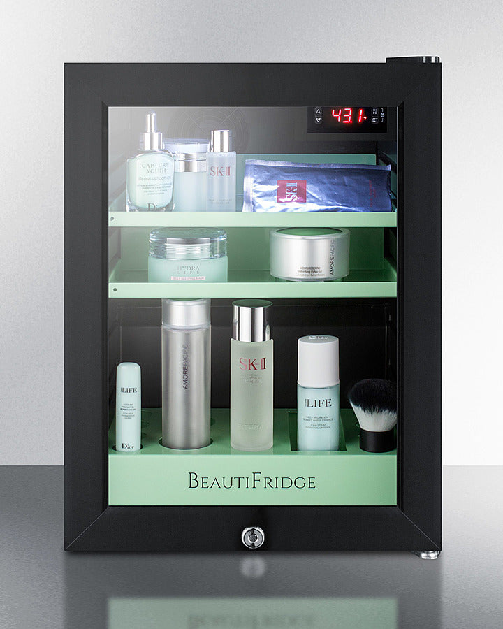 Summit BeautiFridge Cosmetics Cooler with Mint Shelving and Glass Door