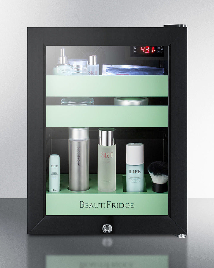 Summit BeautiFridge Cosmetics Cooler with Mint Shelving and Glass Door