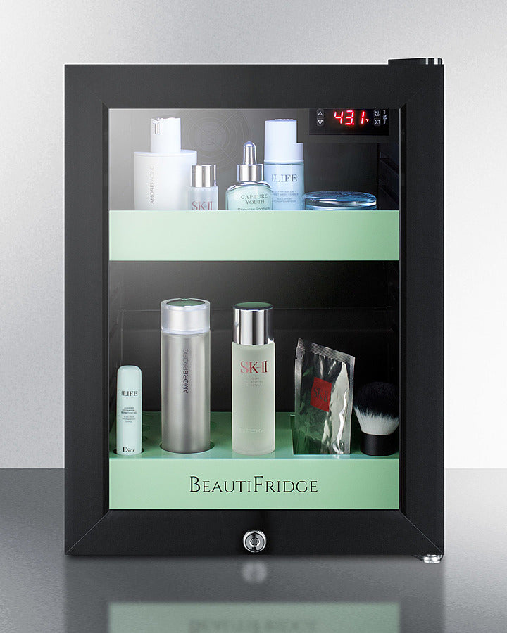Summit BeautiFridge Cosmetics Cooler with Mint Shelving and Glass Door