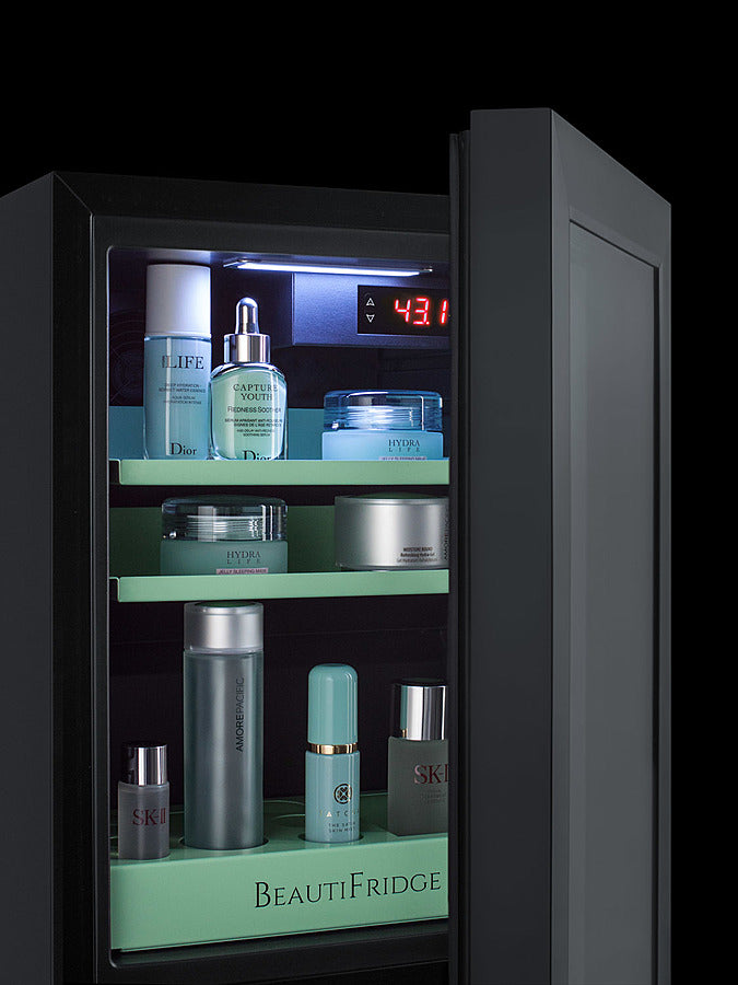 Summit BeautiFridge Cosmetics Cooler with Mint Shelving and Glass Door