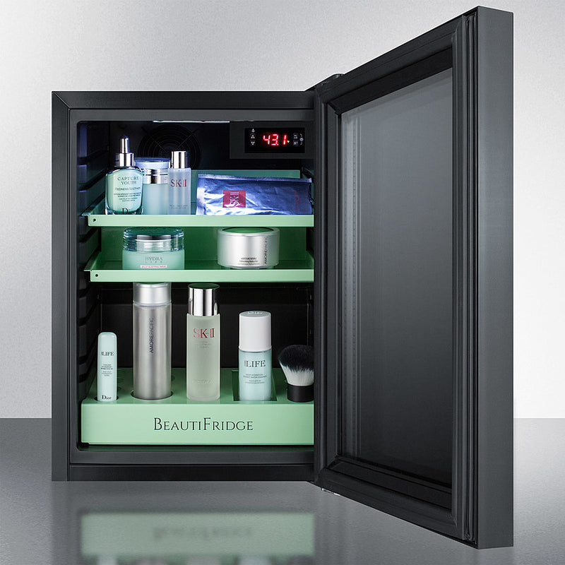 Summit BeautiFridge Cosmetics Cooler with Mint Shelving and Tinted Glass Door