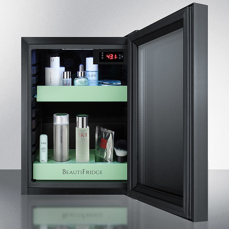 Summit BeautiFridge Cosmetics Cooler with Mint Shelving and Tinted Glass Door