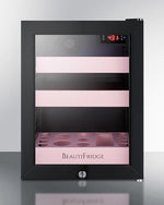 Summit BeautiFridge Cosmetics Cooler with Pink Shelving and Glass Door