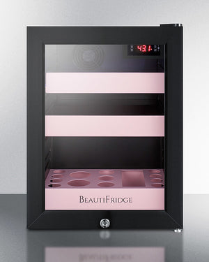 Summit BeautiFridge Cosmetics Cooler with Pink Shelving and Glass Door