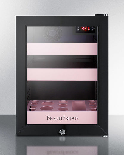 Summit BeautiFridge Cosmetics Cooler with Pink Shelving and Glass Door