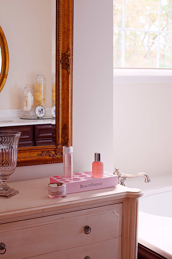 Summit BeautiFridge Cosmetics Cooler with Pink Shelving and Glass Door
