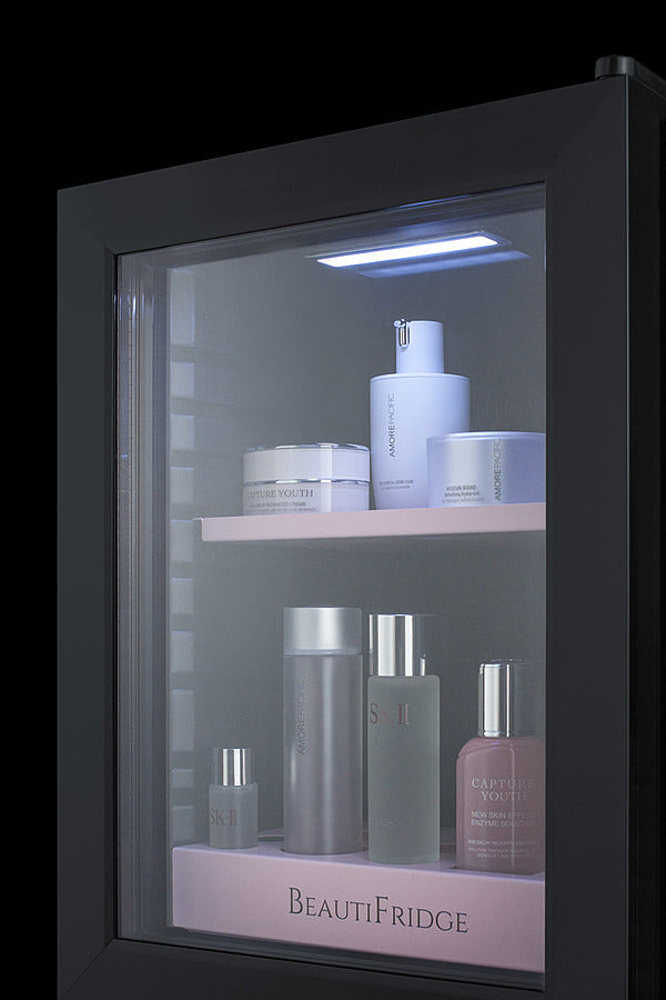Summit BeautiFridge Cosmetics Cooler with Pink Shelving and Glass Door