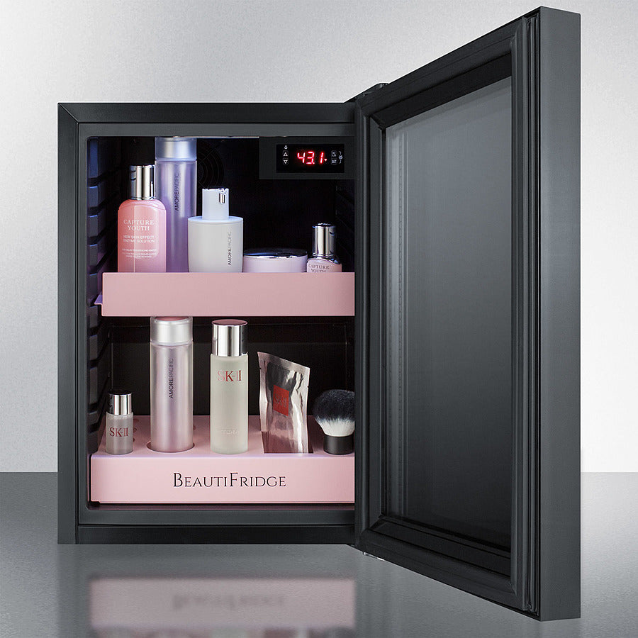 Summit BeautiFridge Cosmetics Cooler with Pink Shelving and Tinted Glass Door