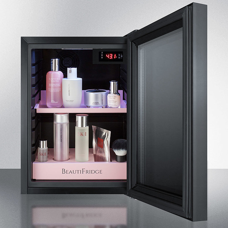 Summit BeautiFridge Cosmetics Cooler with Pink Shelving and Tinted Glass Door