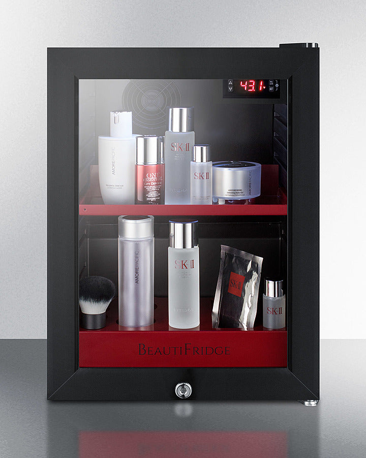 Summit BeautiFridge Cosmetics Cooler with Ruby Shelving and Glass Door