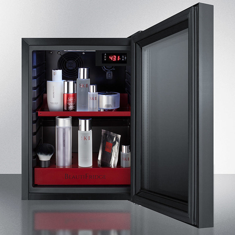 Summit BeautiFridge Cosmetics Cooler with Ruby Shelving and Tinted Glass Door