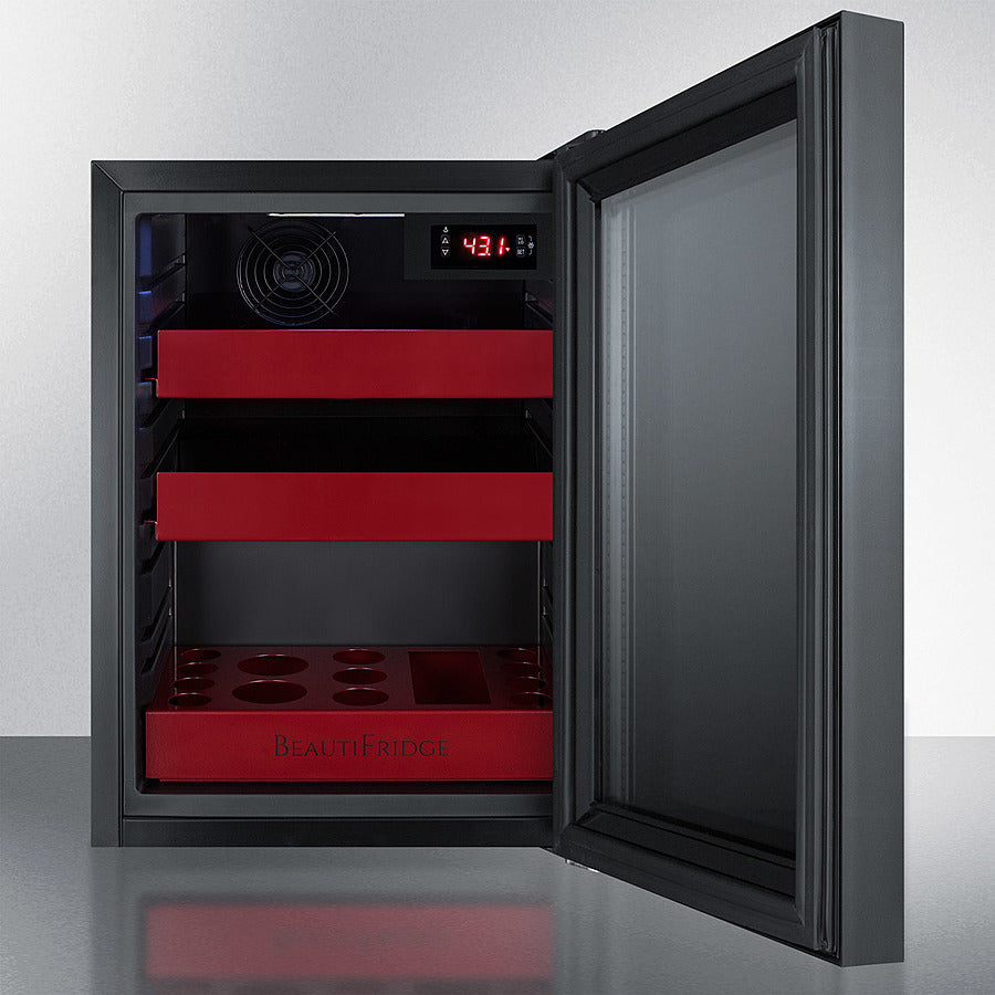 Summit BeautiFridge Cosmetics Cooler with Ruby Shelving and Tinted Glass Door