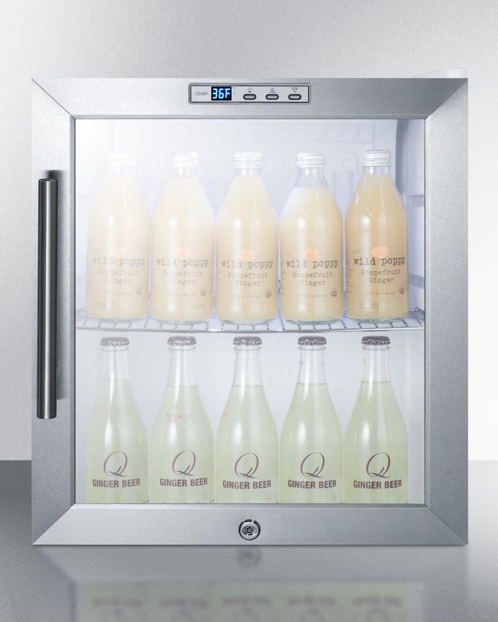 Summit Compact Glass Door Beverage Center with Stainless Steel Cabinet