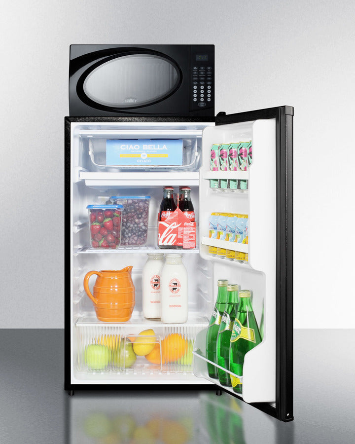 Summit Compact Refrigerator-Freezer-Microwave Combination Unit With Automatic Defrost and Black Finish