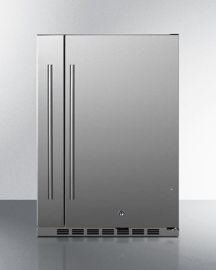 Summit Shallow Depth 24" Wide Outdoor Built-In All-Refrigerator With Slide-Out Storage Compartment 