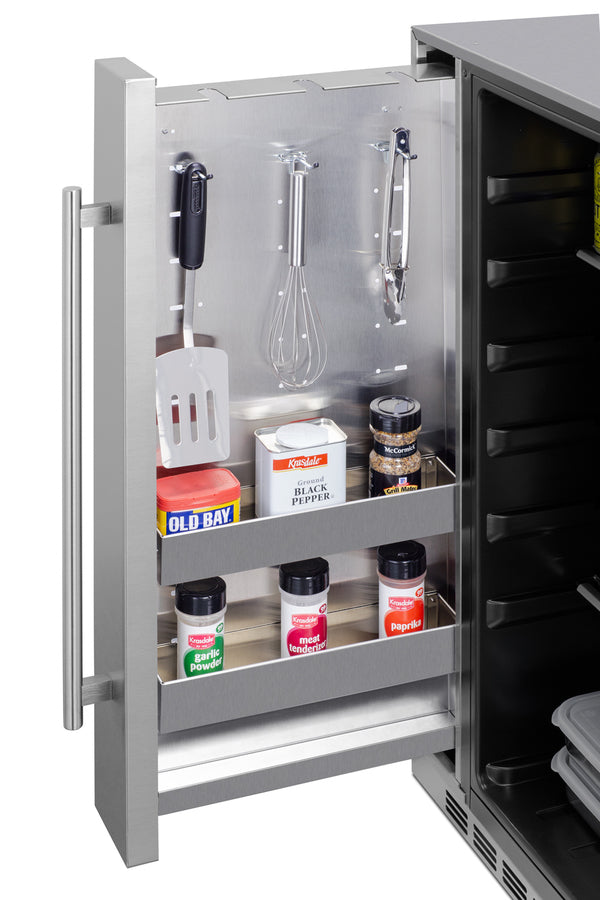 Summit Shallow Depth 24" Wide Outdoor Built-In All-Refrigerator With Slide-Out Storage Compartment 