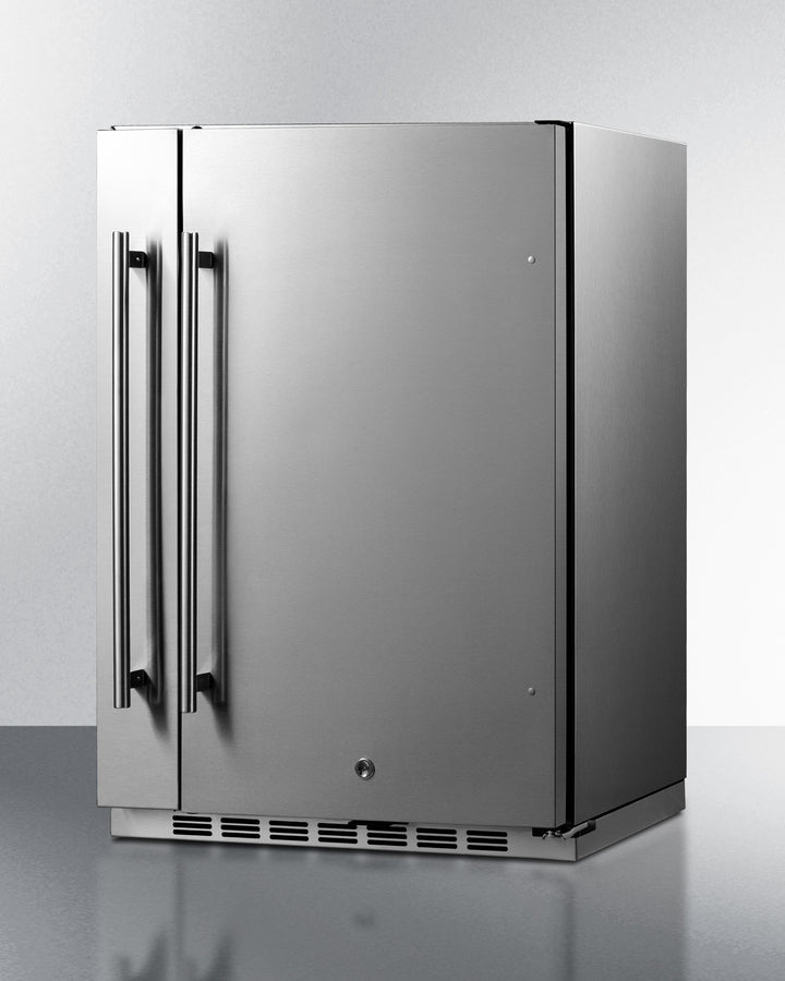 Summit Shallow Depth 24" Wide Outdoor Built-In All-Refrigerator With Slide-Out Storage Compartment 