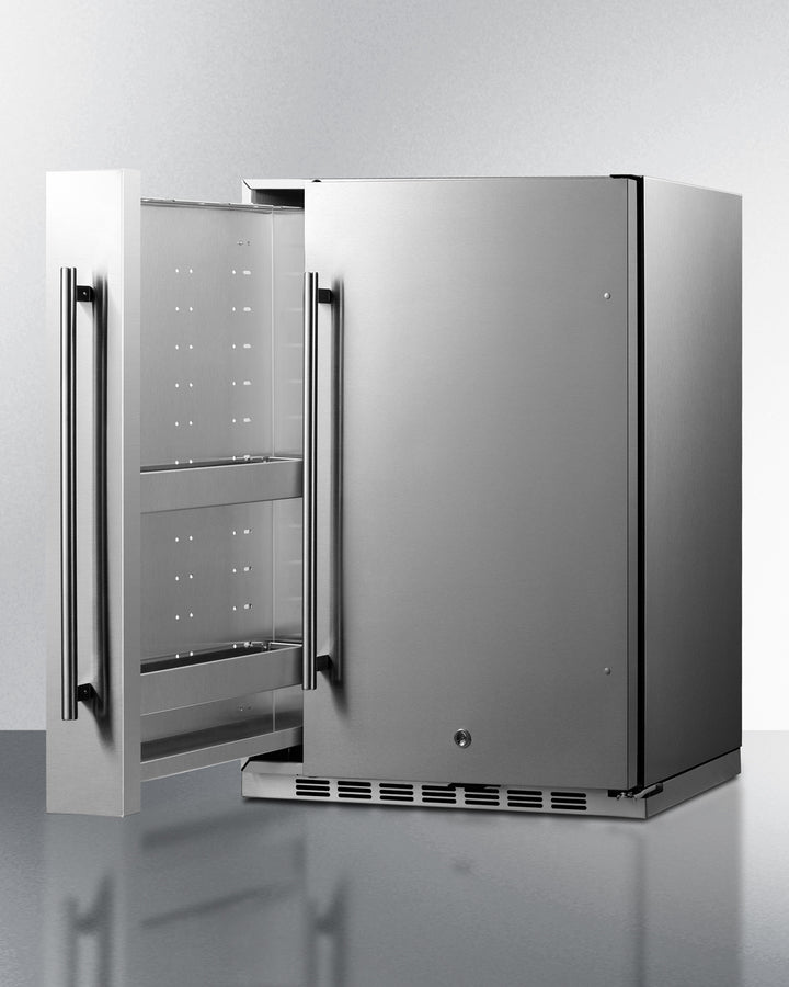Summit Shallow Depth 24" Wide Outdoor Built-In All-Refrigerator With Slide-Out Storage Compartment 