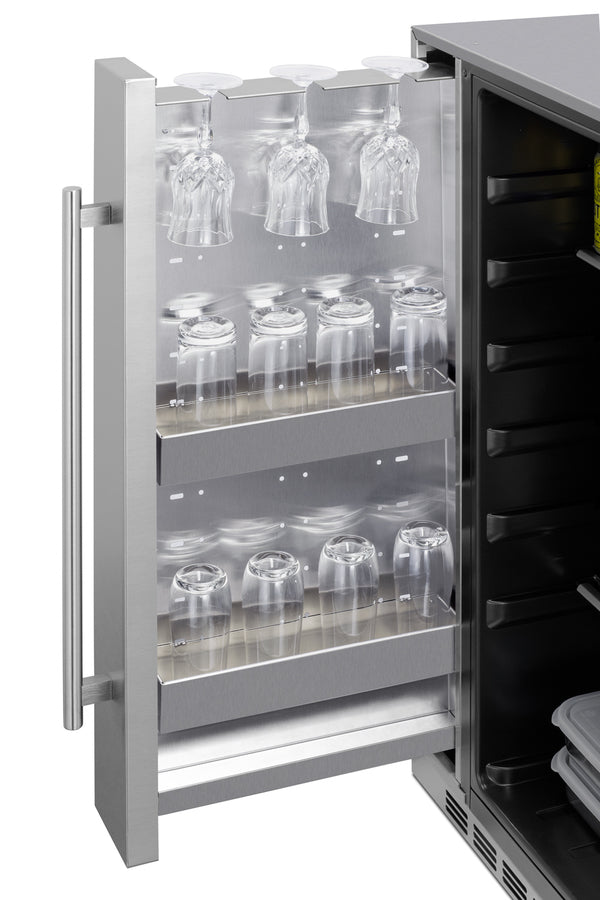 Summit Shallow Depth 24" Wide Outdoor Built-In All-Refrigerator With Slide-Out Storage Compartment 