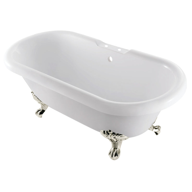 kingston-brass-aqua-eden-67-inch-acrylic-clawfoot-tub-with-7-inch-faucet-drillings-white-polished-nickel-vt7ds672924jnh6