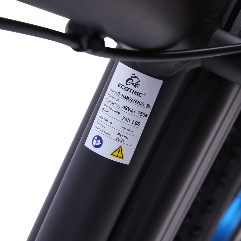 UL Certified-Ecotric Hammer Electric Fat Tire Beach Snow Bike-Blue