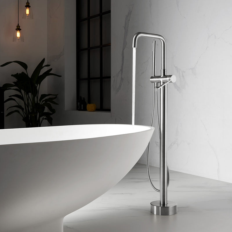 Vinnova Delara Freestanding Chrome Tub Faucet with Hand Shower Brushed Nickel Finish
