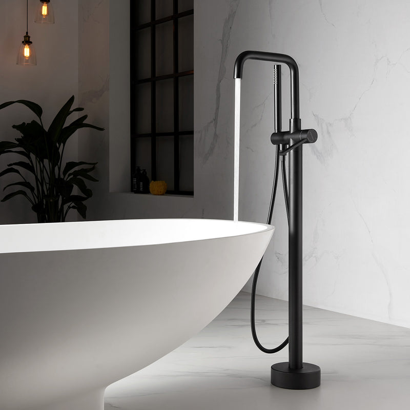Vinnova Delara Freestanding Chrome Tub Faucet with Hand Shower Matte Black Finish