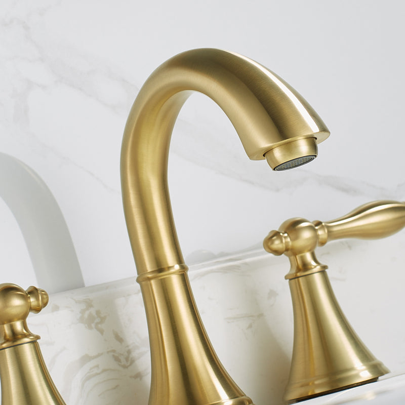 Vinnova Florence Two-Handle 8-Inch Widespread Bathroom Faucet Brushed Gold Finish Close View