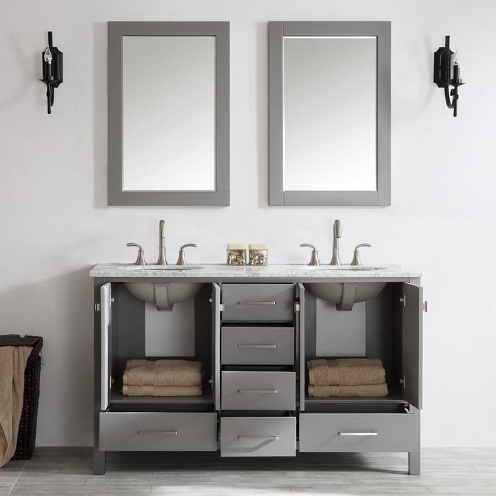 Vinnova Gela 60" Double Vanity with Carrara White Marble Countertop - with Mirror