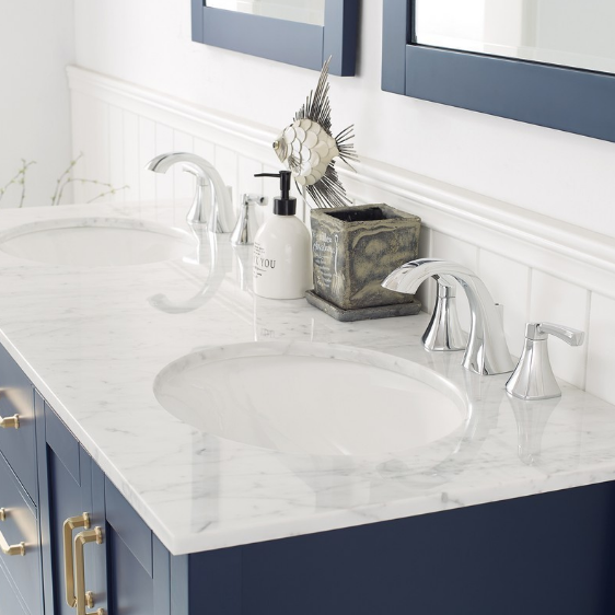 Vinnova Gela 60" Double Vanity with Carrara White Marble Countertop - with Mirror