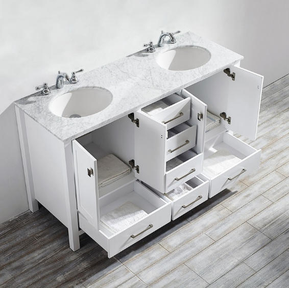 Vinnova Gela 60" Double Vanity with Carrara White Marble Countertop - without Mirror