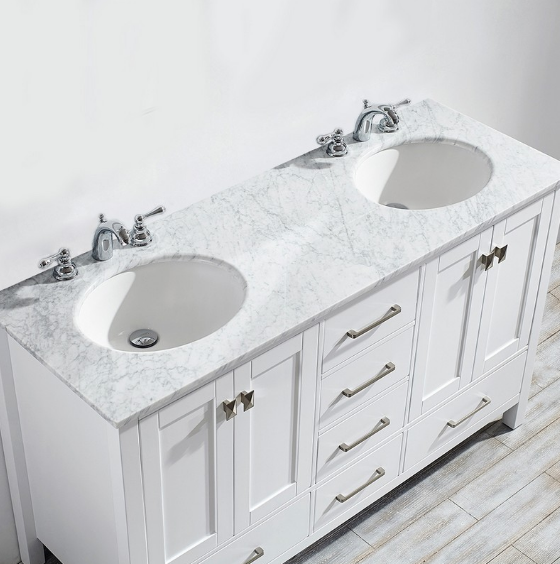 Vinnova Gela 60" Double Vanity with Carrara White Marble Countertop - without Mirror