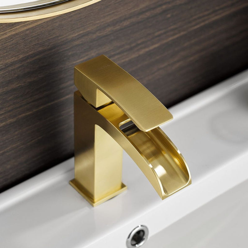 Vinnova Liberty Single-Handle Basin Bathroom Faucet Brushed Gold Finish Top View