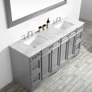 Vinnova Naples 72" Vanity Set in Grey with Carrara White Marble Countertop with Mirror