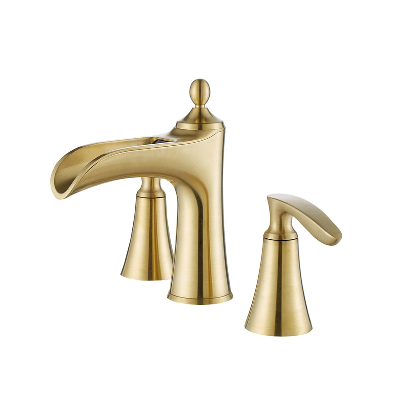 Vinnova Ukiah Two Handle 8 Inch Widespread Bathroom Faucet Brushed Gold Finish Front View