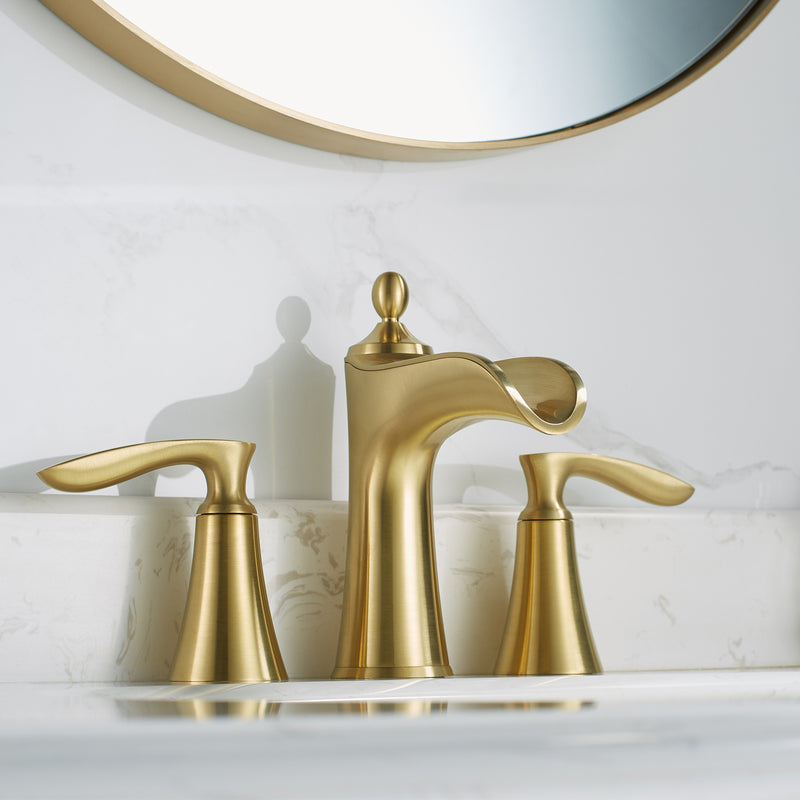 Vinnova Ukiah Two Handle 8 Inch Widespread Bathroom Faucet Brushed Gold Finish with Basin