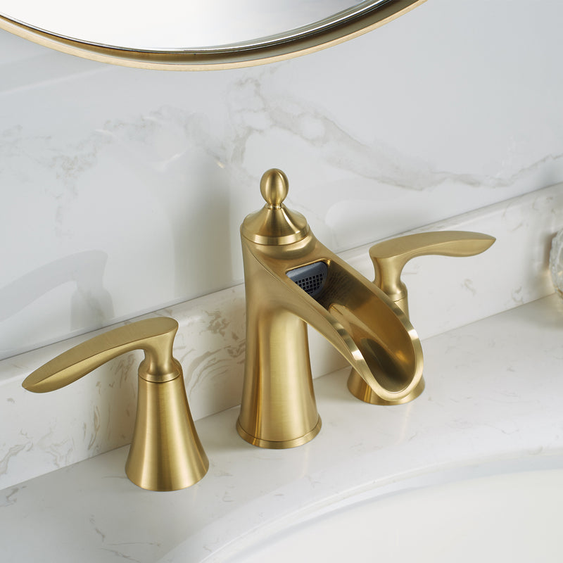 Vinnova Ukiah Two Handle 8 Inch Widespread Bathroom Faucet Brushed Gold Finish Top View