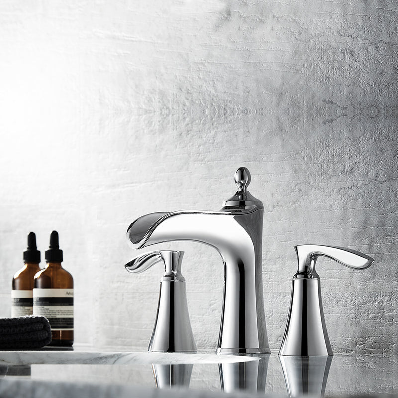 Vinnova Ukiah Two Handle 8 Inch Widespread Bathroom Faucet Polished Chrome Finish With Basin